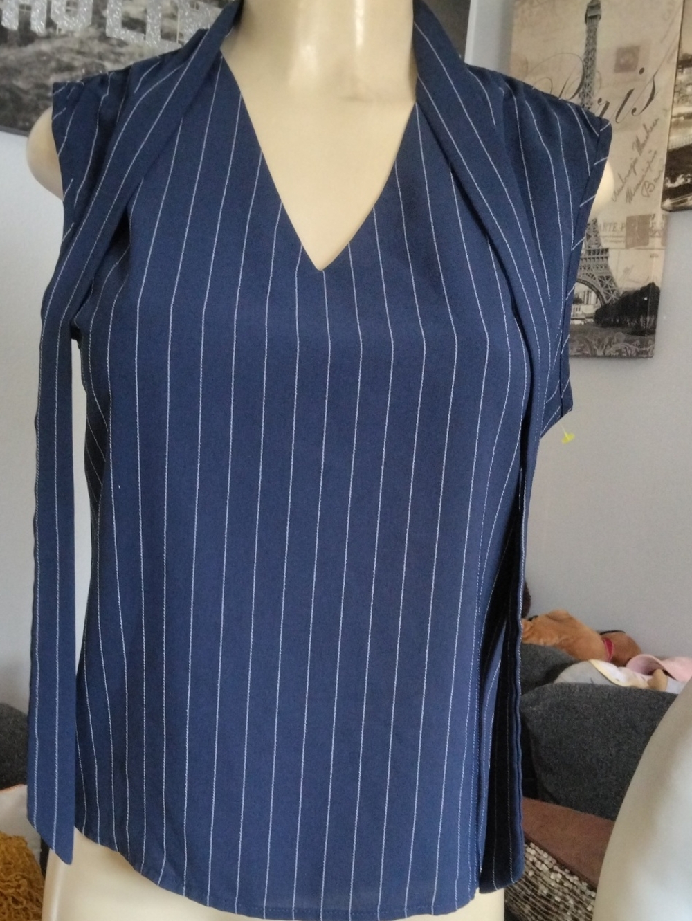 SHEIN Navy Blue Pinstripe Sleeveless Top
